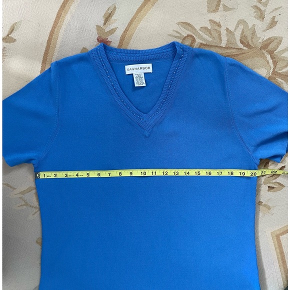 Cornflower Blue Sag Harbor, XL short sleeve sweater with decorative neckline - Picture 3 of 6